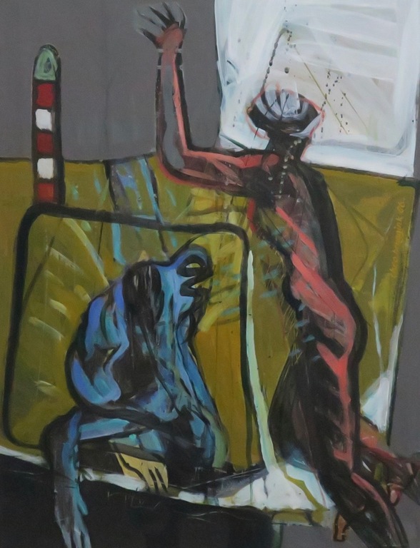 Theo Bruggink: Acryl op papier, Het baken - Ingelijst kopen? Bied vanaf 20!