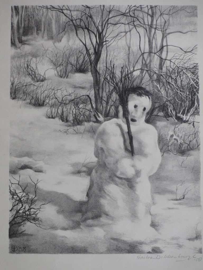 Aart van Dobbenburgh, Sneeuwpop, Litho 1958 kopen? Bied vanaf 1!