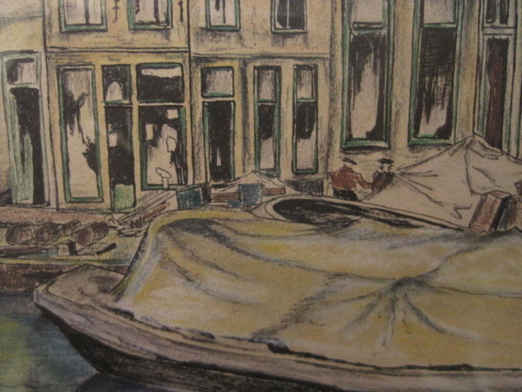 Jan v Herwijnen aquarel/tekening  Haarlem Spaarne 1925 gesigneerd  kopen? Bied vanaf 1!