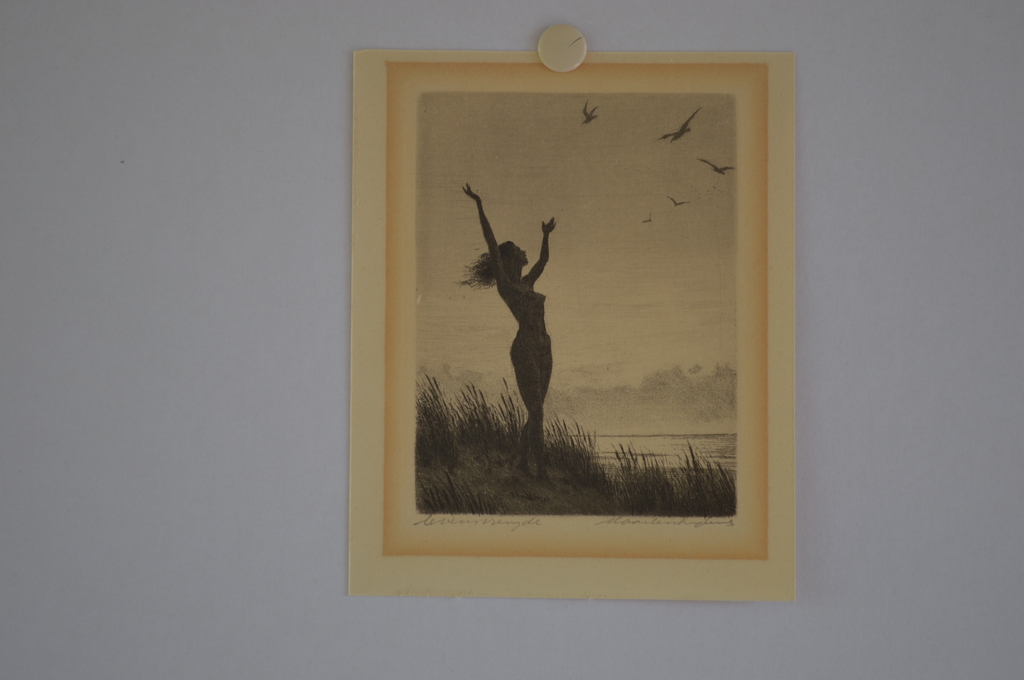 Maarten Langbroek (1918-1985) ets levensvreugde - 7 x 9 z.j.  kopen? Bied vanaf 17!