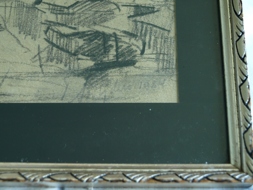 Onduidelijke signatuur : Tekening ,  Haarlem – ingelijst - 1924 kopen? Bied vanaf 1!