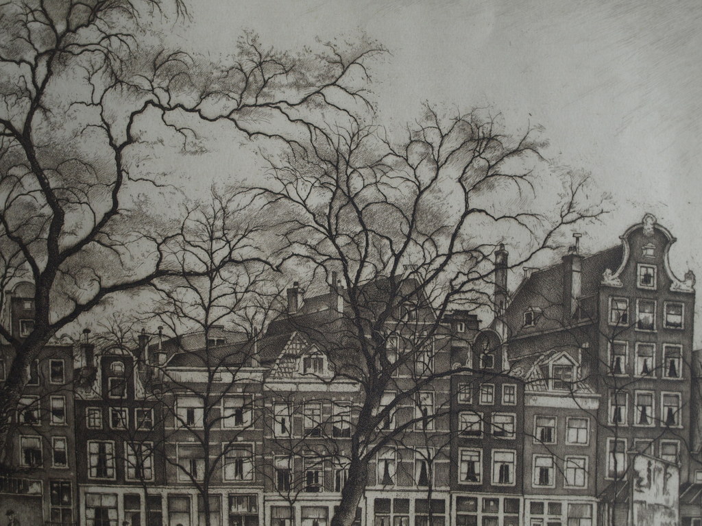 Frans Everbag : Ets , Noordermarkt Amsterdam – gesigneerd - 1938 kopen? Bied vanaf 30!