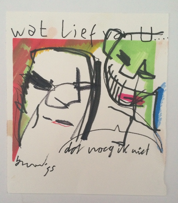HERMAN BROOD, originele tekening op papier 'Wat lief van U' verkocht voor € 370!