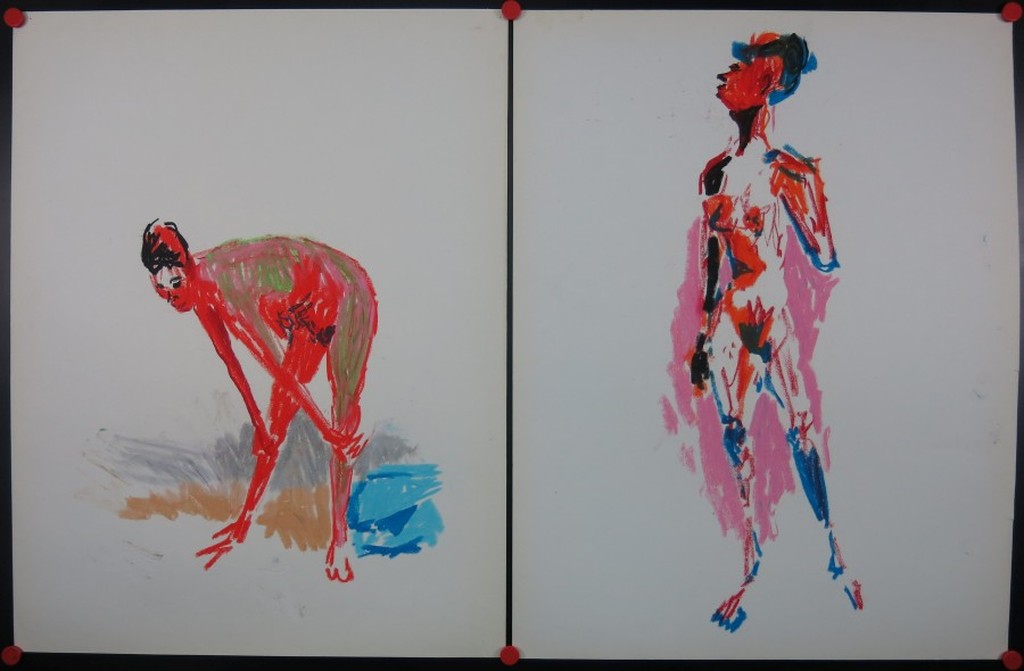 Juul Neumann: 2x Krijttekening, Naaktportretten kopen? Bied vanaf 1!