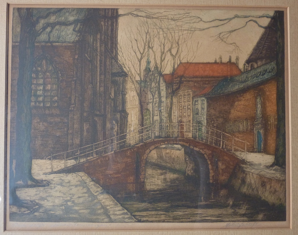 Johan D. Scherft kleurets "Oude Delft "Novembermorgen" kopen? Bied vanaf 45!