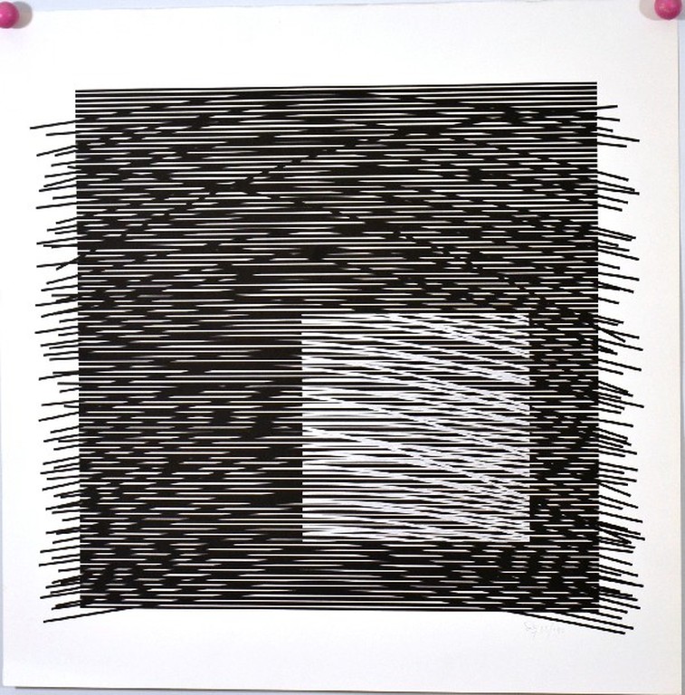 Jesus Rafael Soto: Zeefdruk. Carre Virtuel gris a droite verkocht voor € 400!