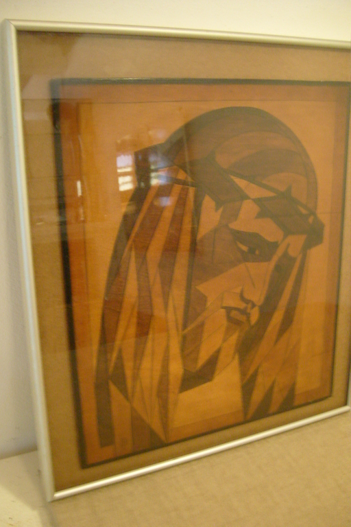 H.J.Wesseling, Christuskop, geschilderd en ingesneden in hout,hierdoor relief kopen? Bied vanaf 65!