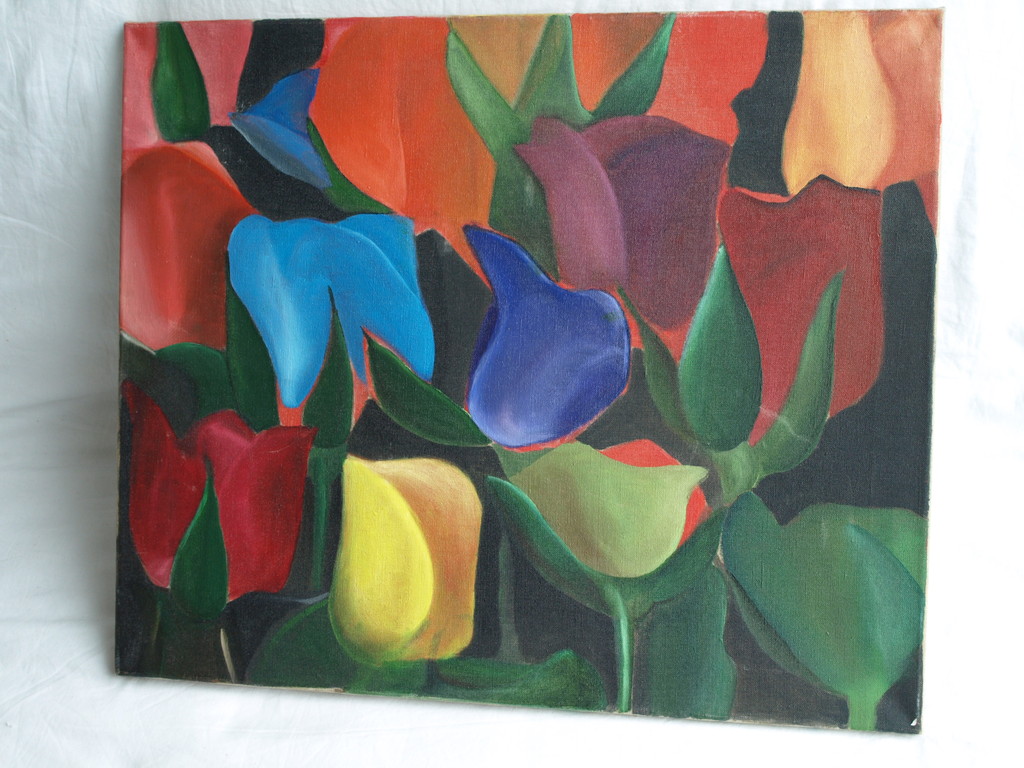Onbekend : Olieverf op doek , Tulpen - 50 x 60 cm kopen? Bied vanaf 1!