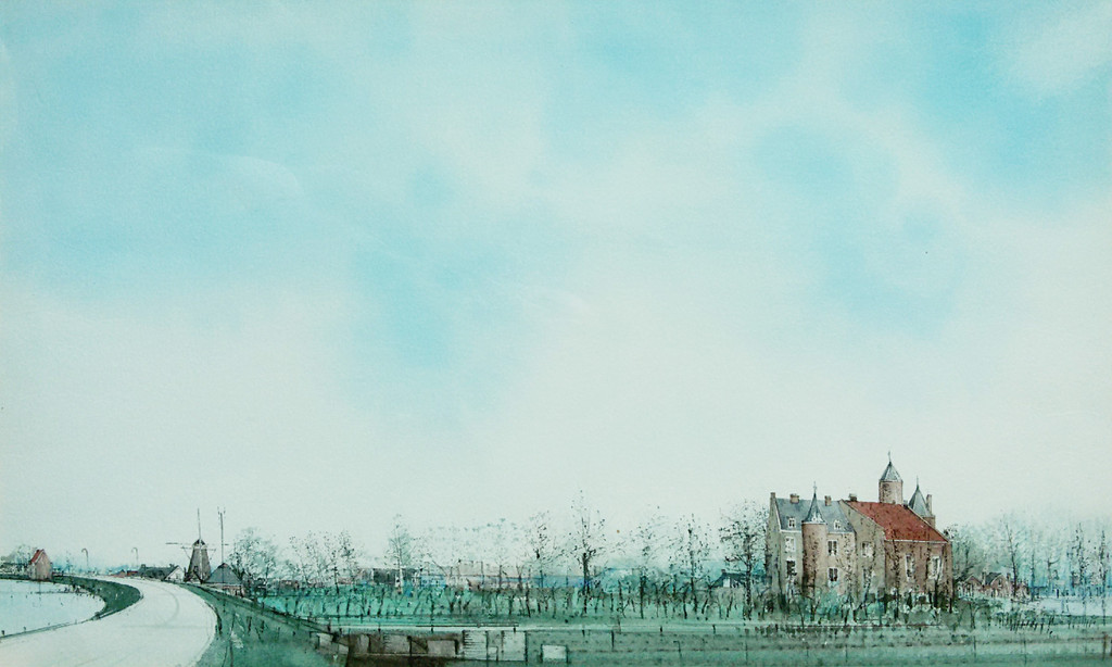 Ciano Siewert - Kasteel Waardenburg, tekening / aquarel (ingelijst) kopen? Bied vanaf 120!