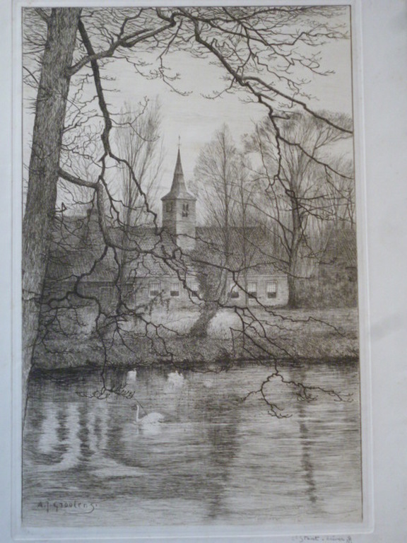 A.J. Grootens - ets - Pest- en Dolhuys te Haarlem verkocht voor € 70!