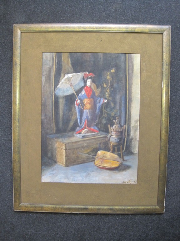 gesigneerd Nuysink - pastel "Oosterse pop op kist" omstreeks 1920 kopen? Bied vanaf 1!