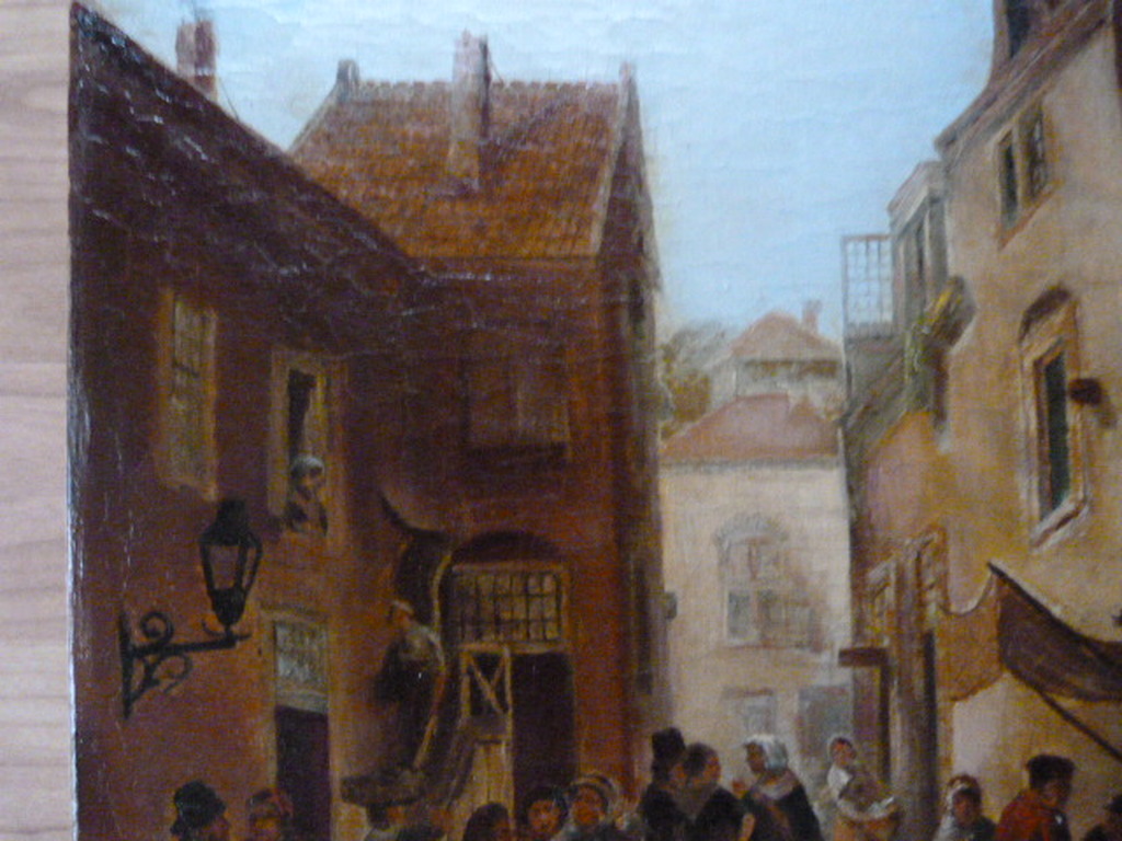 Onbekend ( 20e eeuw ) - olieverf - dorpsgezicht met vele personen. kopen? Bied vanaf 1!