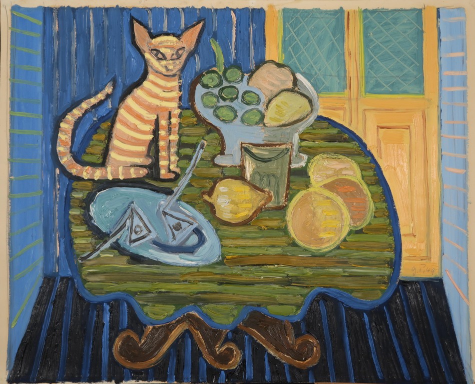 Geni Peter: Olieverf op papier, De kat verkocht voor € 120!