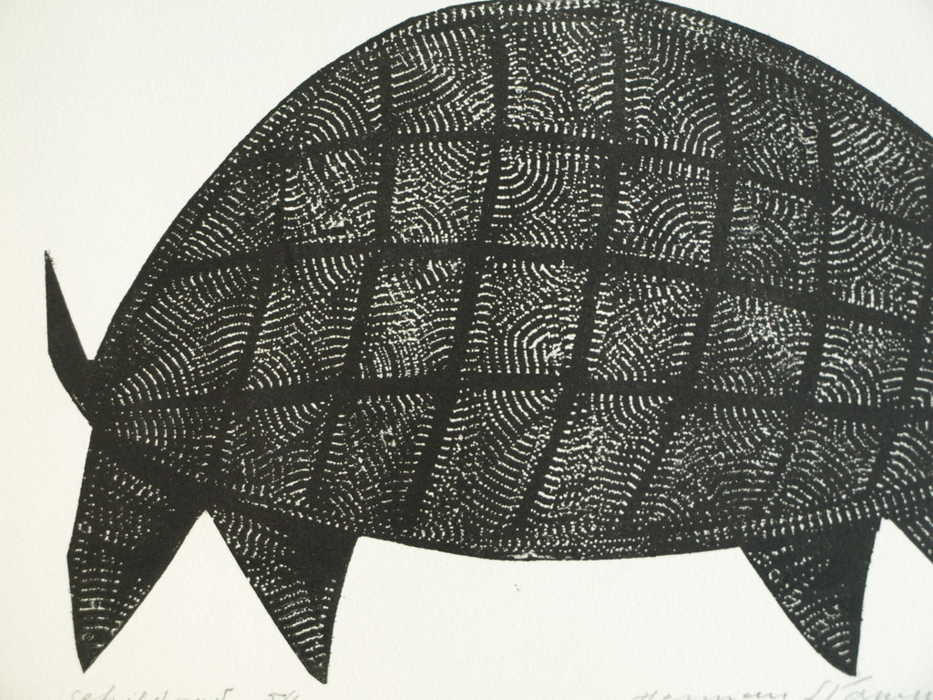 Herman Stammeshaus :  Houtsnede – Schildpad – 1974 – oplage 6 ex. kopen? Bied vanaf 25!