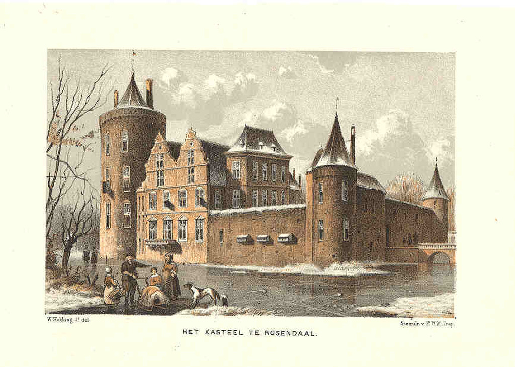 Willem Hekking Jr. 1883 - Kasteel Rosendaal - Rozendaal bij Velp Gld. in de winter - Prachtige litho kopen? Bied vanaf 20!