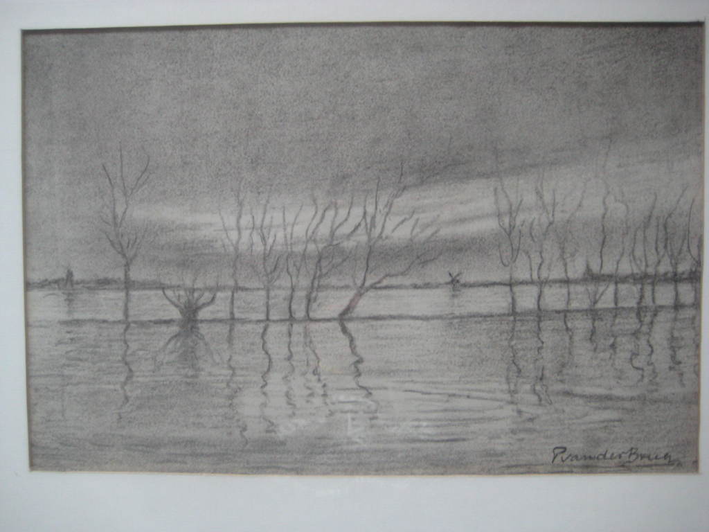 Pieter van der Brug: potloodtekening, landschap kopen? Bied vanaf 35!