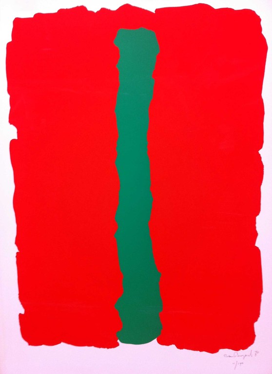Bram Bogart, kleurenlitho ROOD/GROEN verkocht voor € 200!