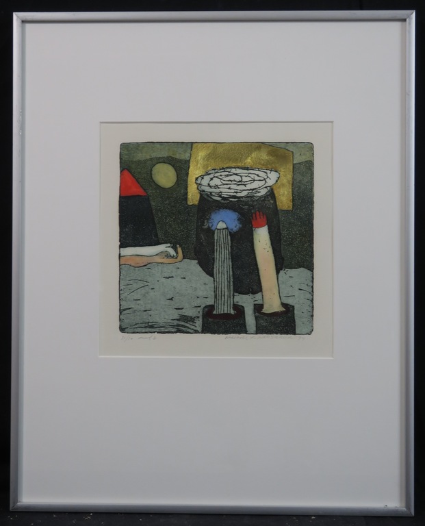 Michel van Overbeeke: Ets met bladgoud, Duet I - Ingelijst verkocht voor € 40!