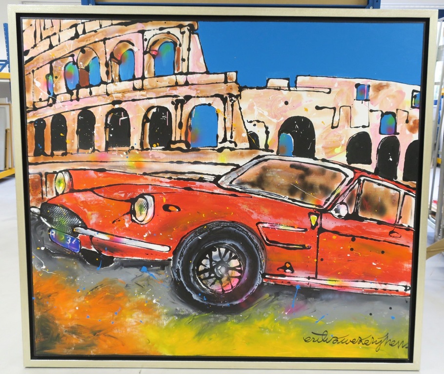 Erik Zwezerijnen: Acryl op doek, Rode Ferrari - Ingelijst (Zeer groot) kopen? Bied vanaf 500!