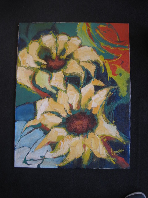 GROOT express olieverf "Zonnebloemen" van Amsterdamse schilder Jacques Wesselius kopen? Bied vanaf 1!