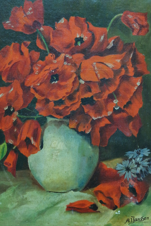 A.J. Janssen (1883-1953) - olieverf op doek - bloemstilleven met papavers kopen? Bied vanaf 49!