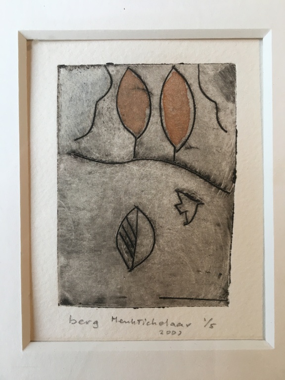Henk Tichelaar, droge Naald ingekleurd, druk 1/5 handgesigneerd werk "Berg" verkocht voor € 85!