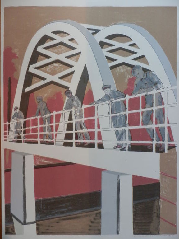 HANS EBELING KONING Grote Zeefdruk   "DE BRUG" Handgesigneerd verkocht voor € 35!