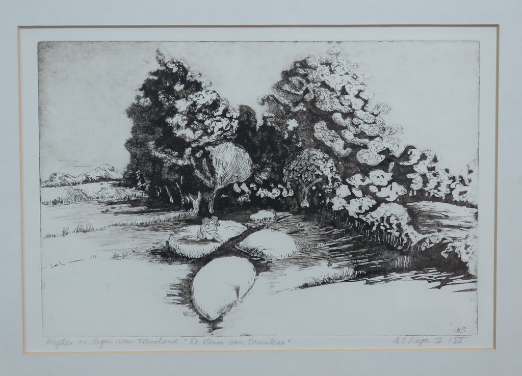 Annette Sieger: Ets en Aquatint, Mythen en Sagen van Flevoland - Ingelijst kopen? Bied vanaf 1!