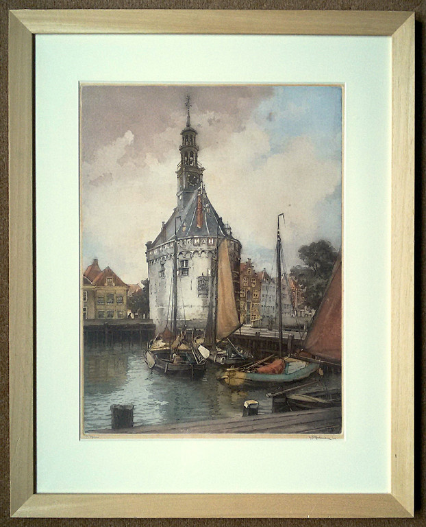 H.E. Roodenburg - Hoorn, ets (prachtig ingelijst) kopen? Bied vanaf 80!