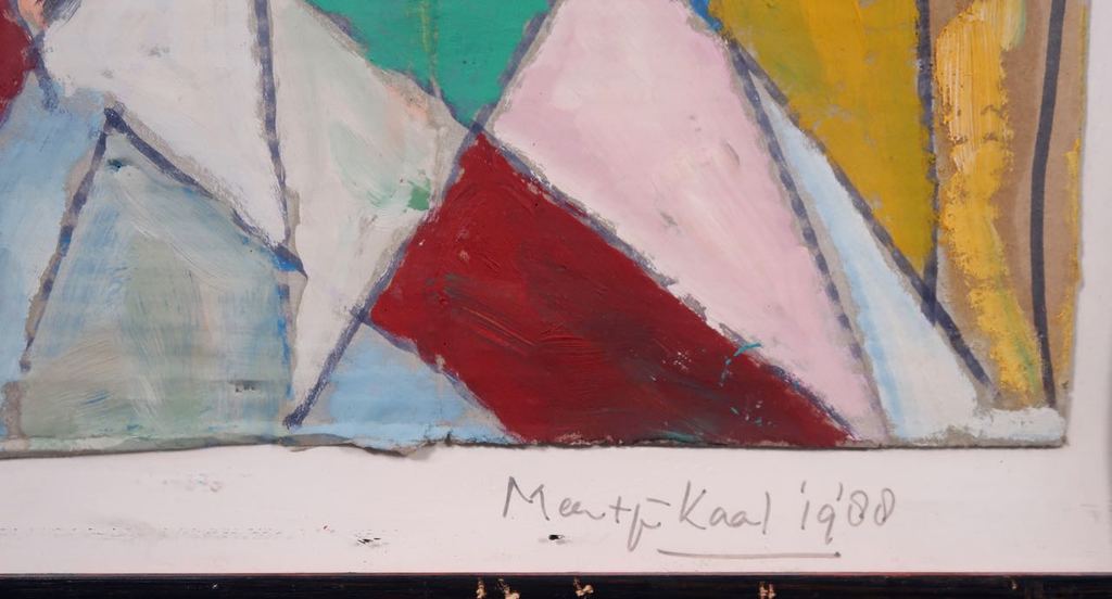 Meertje Kaal: Olieverf en collage op karton, Zonder titel - Ingelijst kopen? Bied vanaf 1!