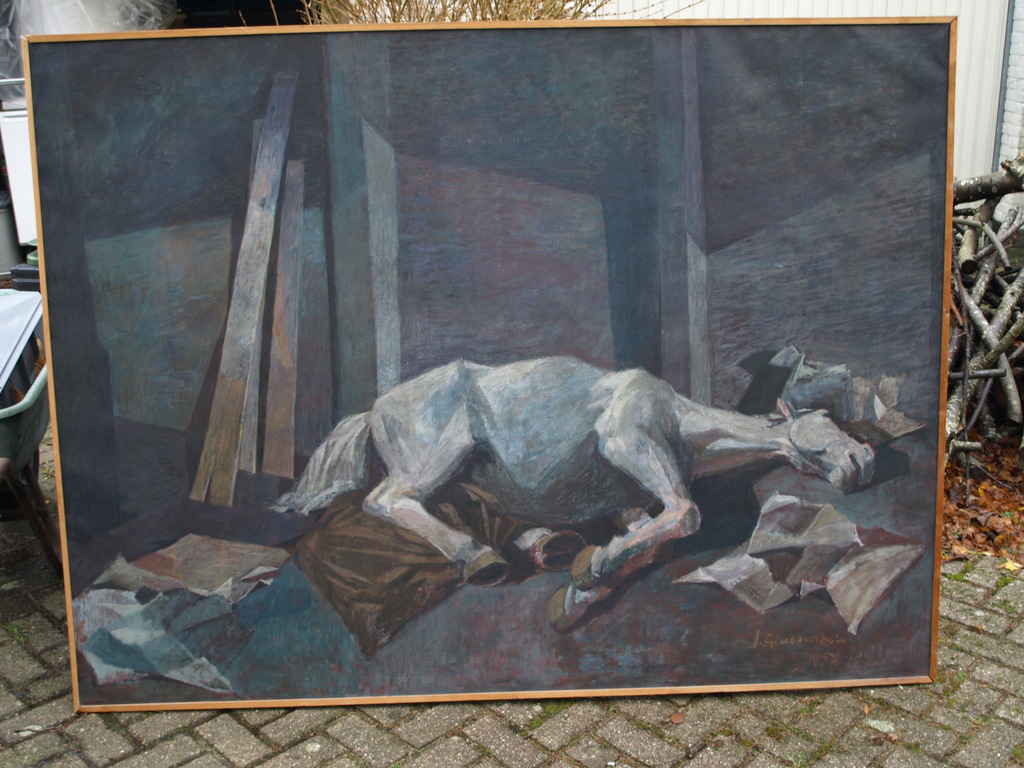 Jan Groenestein : Olieverf op doek , Liggend paard – 150 x 200 cm - 1951 kopen? Bied vanaf 750!
