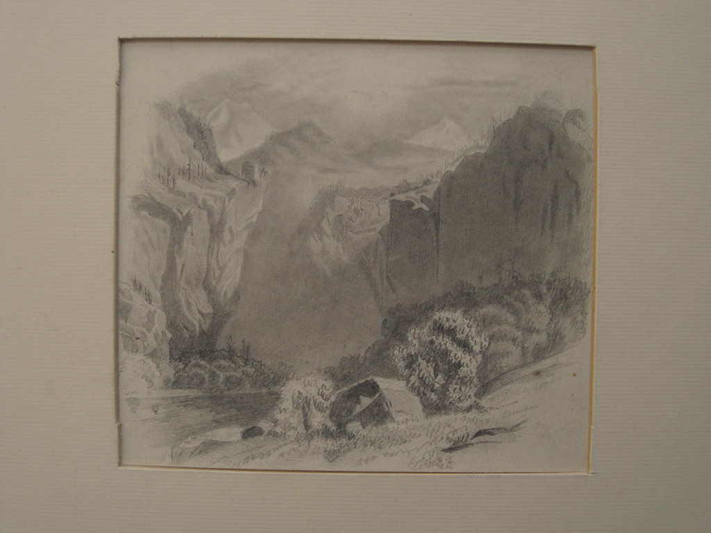 H.W Mesdag 1831-1915 - potloodtekening - Berglandschap - gesigneerd ca. 1880 verkocht voor € 80!