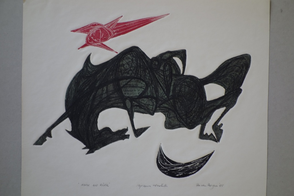 Ru van Rossem,kleuren ets/blinddruk, "Horse ans rider", 1955. kopen? Bied vanaf 25!