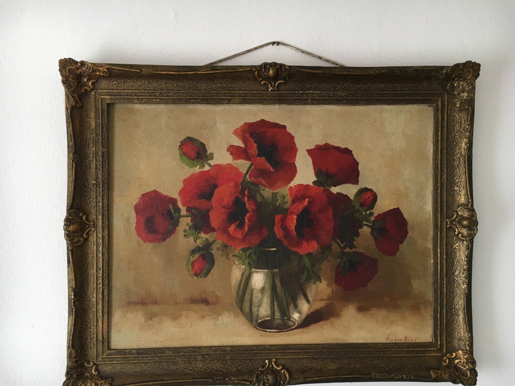 Fia van Driel  ,  Olieverf schilderij ,  Stil leven , Klaprozen in glazen pot    kopen? Bied vanaf 1000!