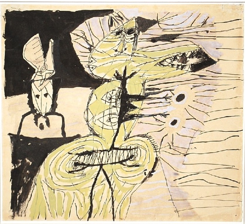 Lucebert: Originele pentekening/Aquarel Vrouwfiguur verkocht voor € 500!