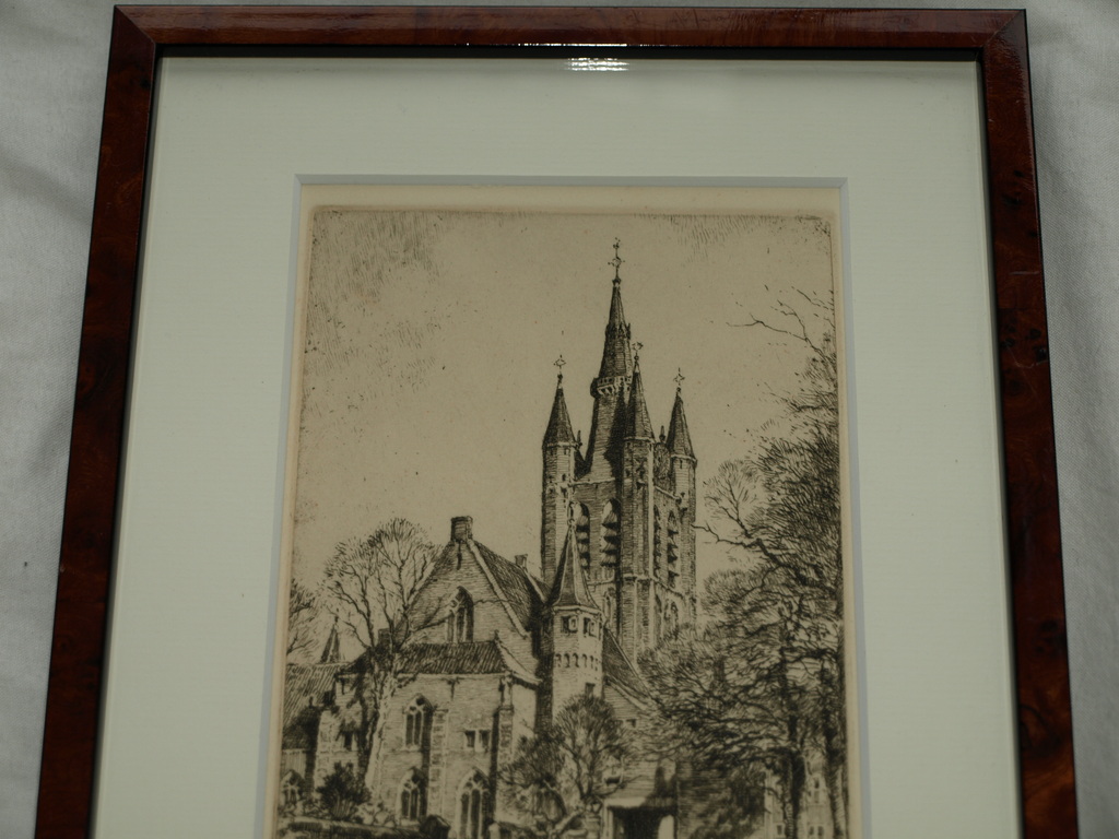 Hendrikus Elias Roodenburg (1895-1987): Ets – Prinsenhof Delft – Ingelijst -1960 kopen? Bied vanaf 22!
