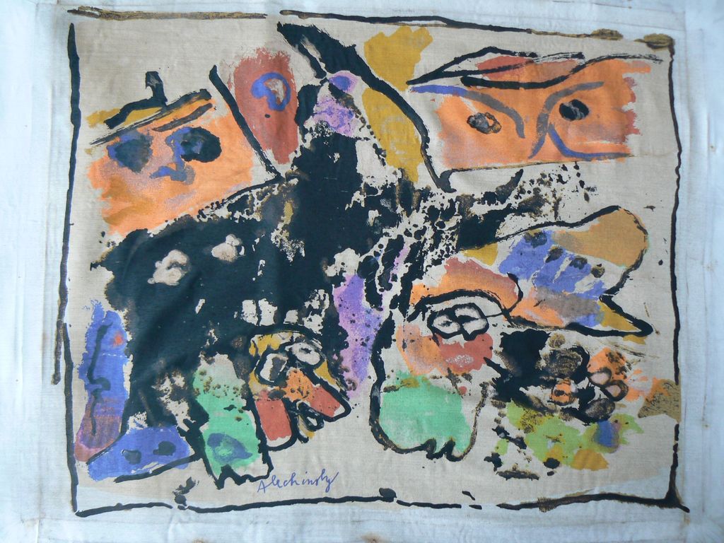 Pierre Alechinsky, textielprint schilderij 1958 uniek object Cobra kopen? Bied vanaf 990!