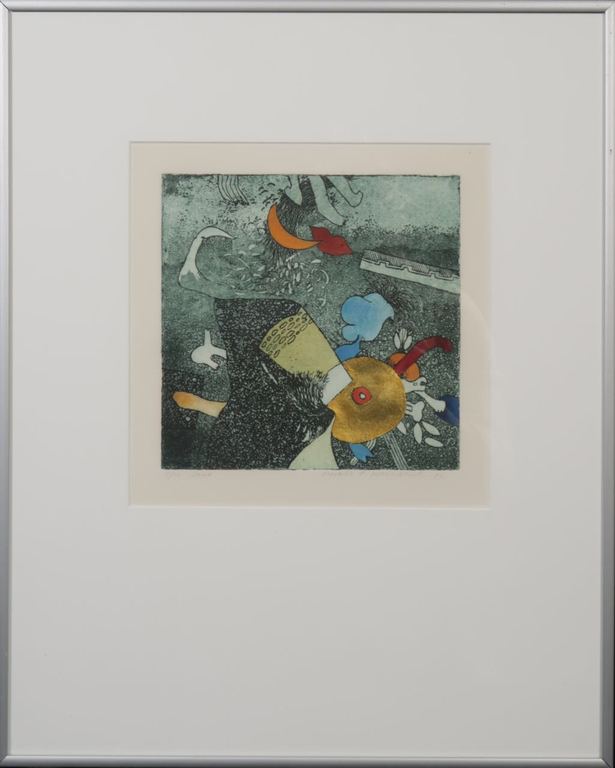 Michel van Overbeeke: Ets met bladgoud, Cirkel - Ingelijst verkocht voor € 50!