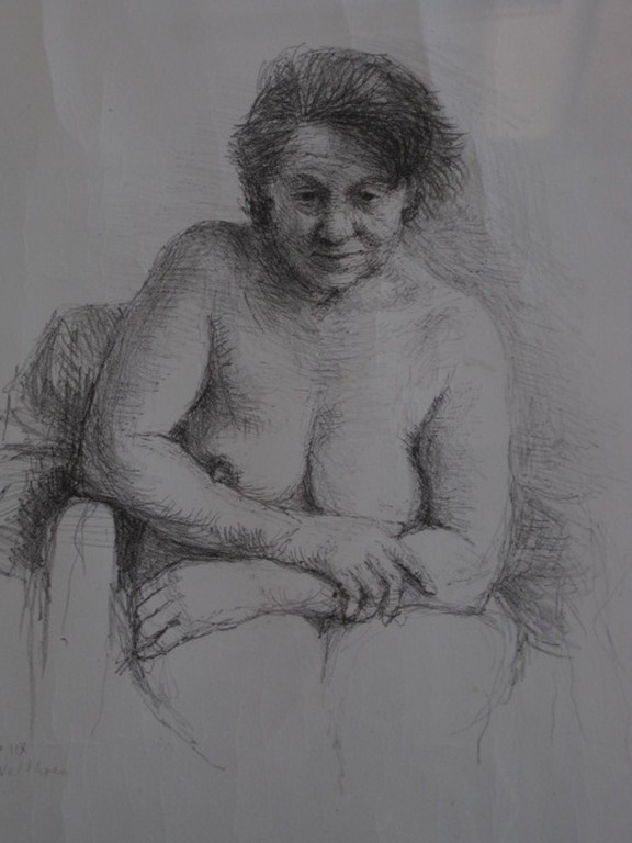 Aat Veldhoen (1934-) litho "zittend naakt" gesigneerd 1964 verkocht voor € 36!