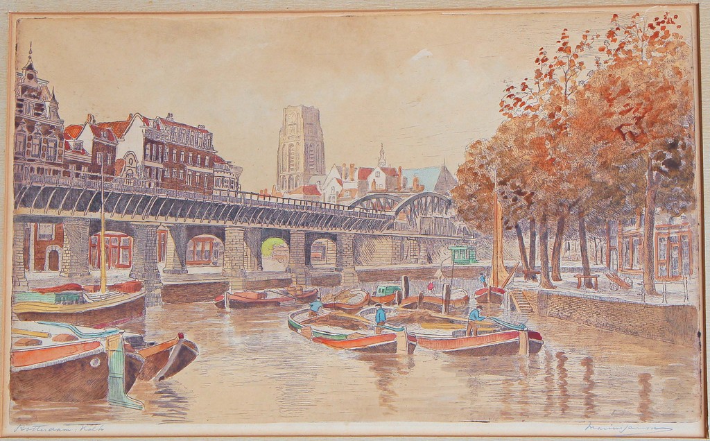 Marius Janssen. Ingekleurde en handgesign. Ets Kolk Rotterdam kopen? Bied vanaf 46!