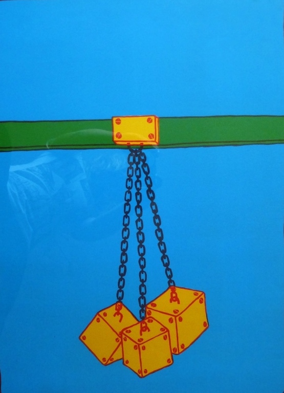 Mark Brusse, ingelijste litho: Three Yellow Blocks, met opdracht voor Jan Cremer verkocht voor € 125!