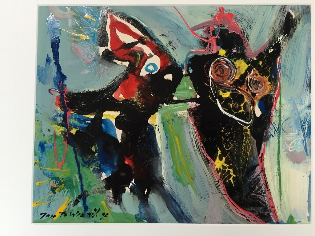 JAN TE WIERIK gemengde technieken Titel: Poes en Hond. verkocht voor € 475!