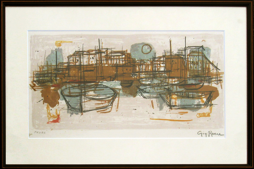 Guy Renne - litho, ingelijst - havenscene, ca. 1960  kopen? Bied vanaf 145!