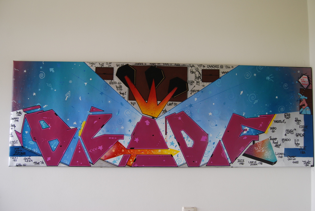 Blade graffiti schilderij "Royal and Still", 2003, afm. 188 x 61 cm.  kopen? Bied vanaf 5000!