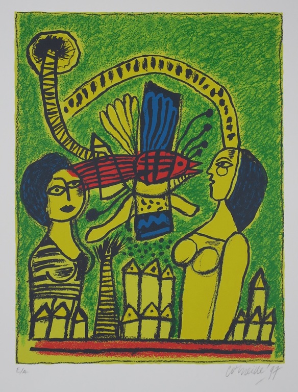 Corneille: Zeefdruk, Deux femmes dans la cite verkocht voor € 110!