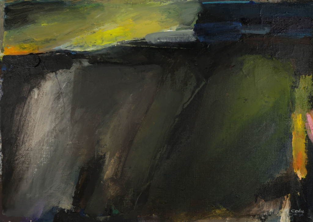 Gaby Bovelander: Olieverf op doek op papier, Abstracte compositie verkocht voor € 60!
