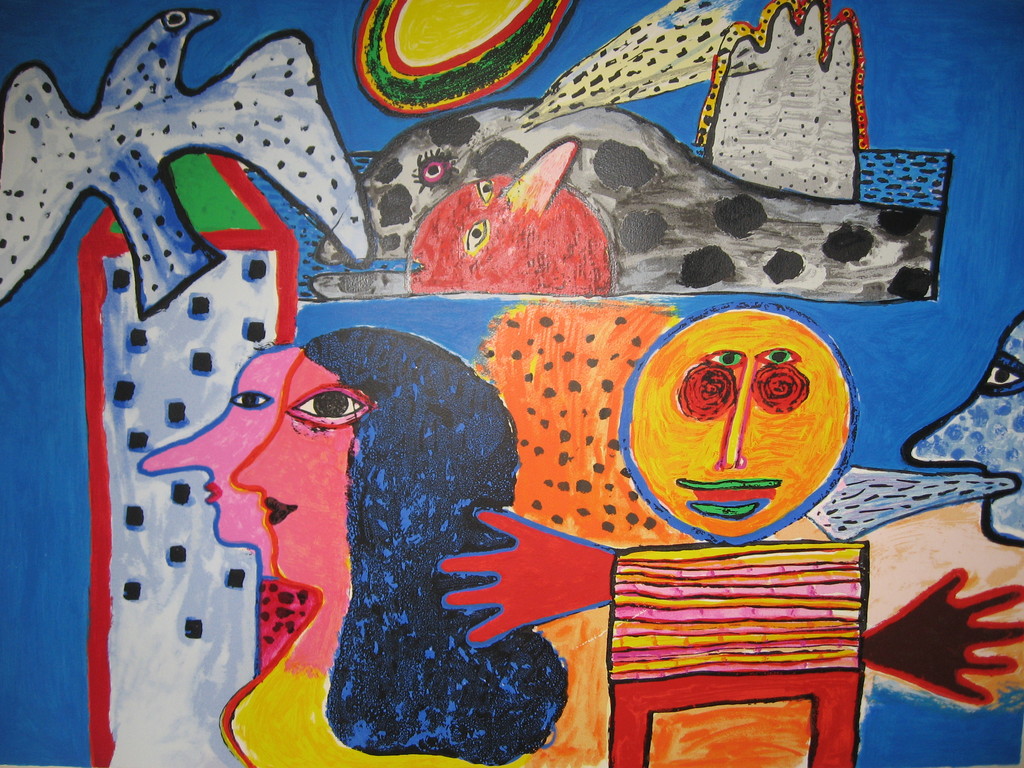 Corneille: Kleurenzeefdruk, Pinocchio blauw, 1993 verkocht voor € 519!