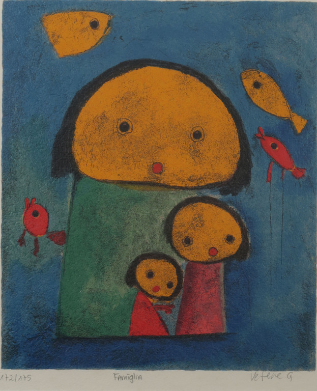 Giovanni Vetere: Zeefdruk, Famiglia - Ingelijst kopen? Bied vanaf 100!