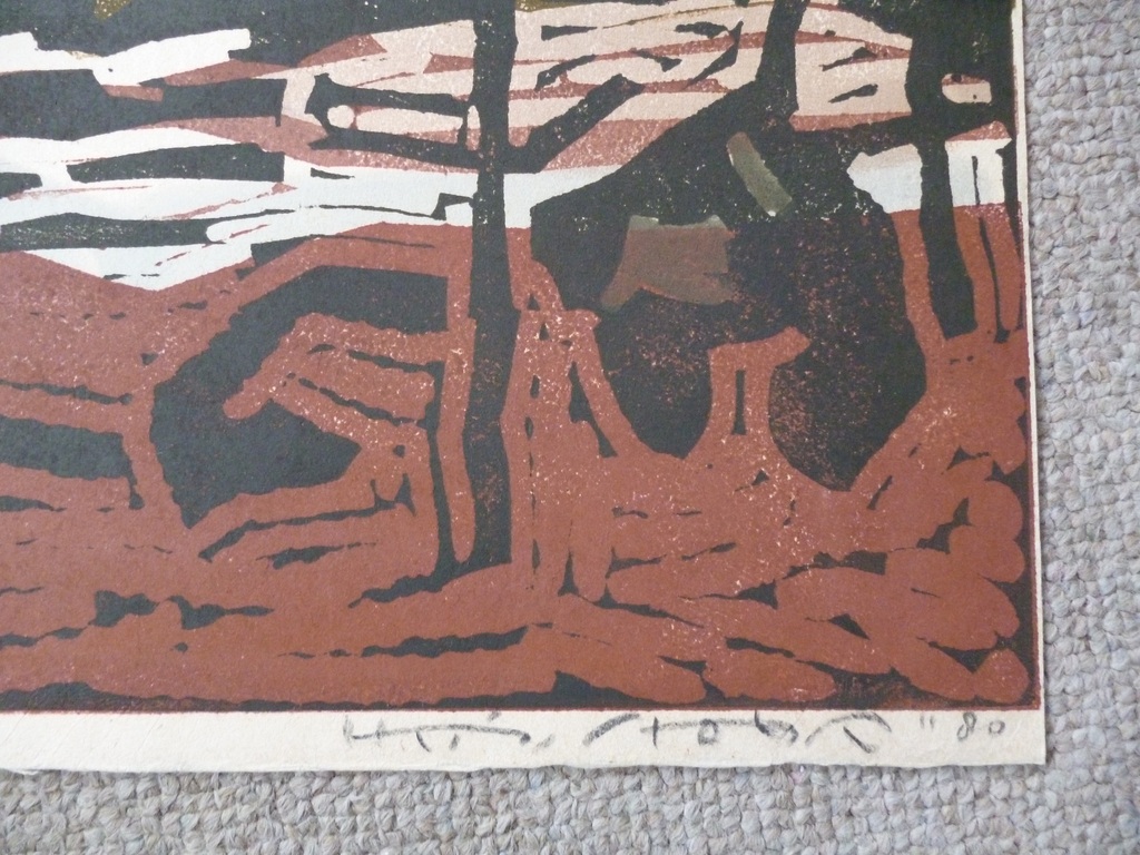 Hein Stork - kleurenlinosnede - Landschap kopen? Bied vanaf 125!