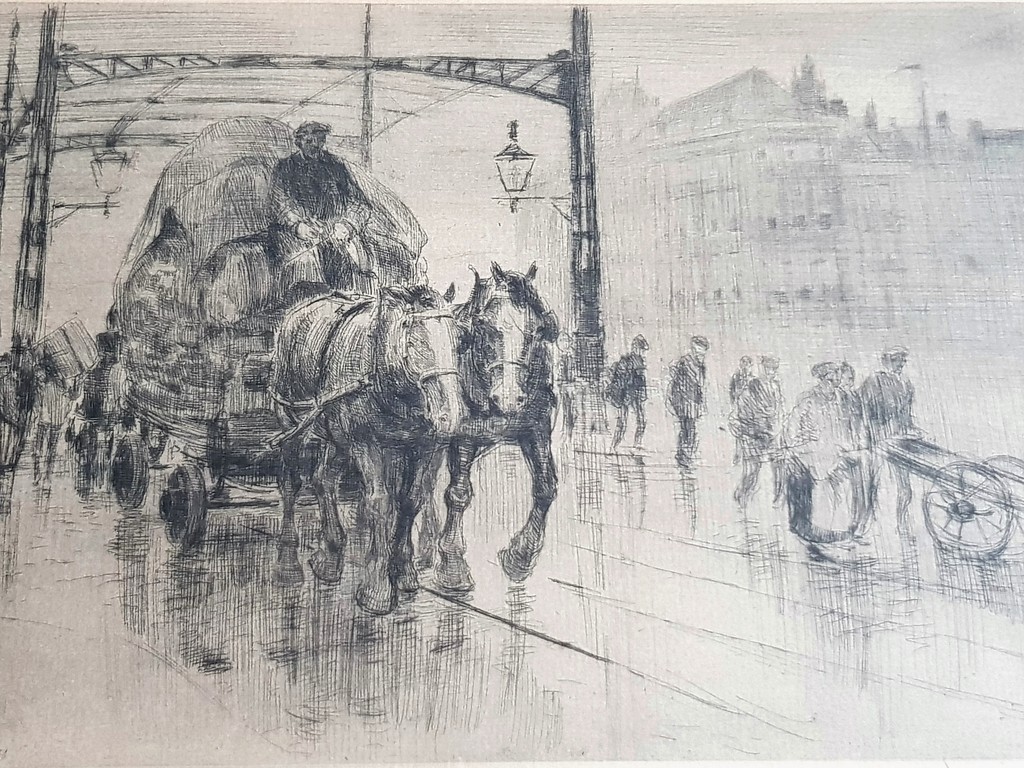 Waalko Jans Dingemans (sr.) - W.J. Dingemans (1873 - 1925) Paard en wagen - Gesigneerde ets verkocht voor € 35!